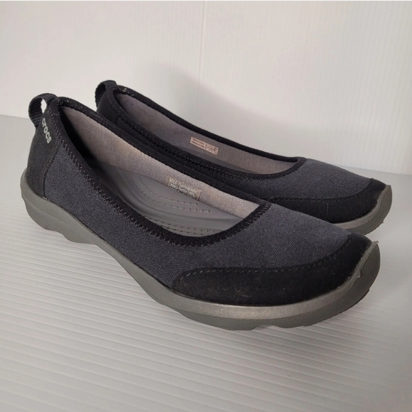 CROCS Comfort Slip On Black Shoes Size 6 Ballet Flats - Picture 3 of 9